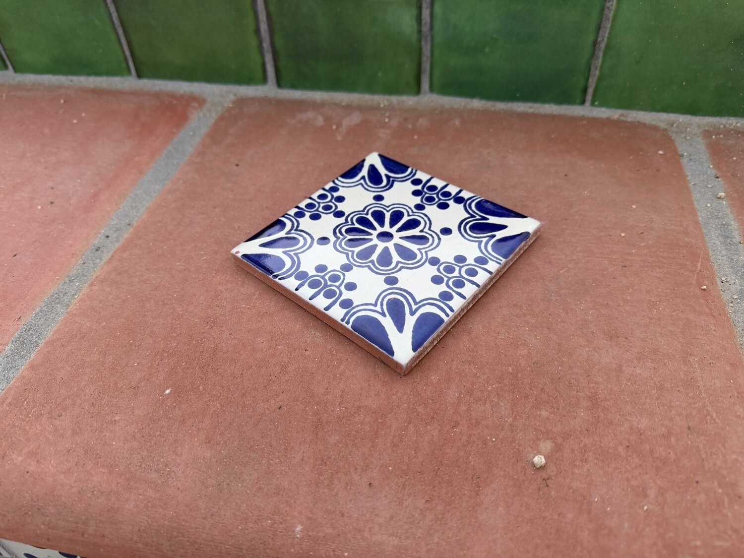 Cobalt Rosette Medallion Talavera Tile 4.25” x 4.25” | Handmade Mexican Tile