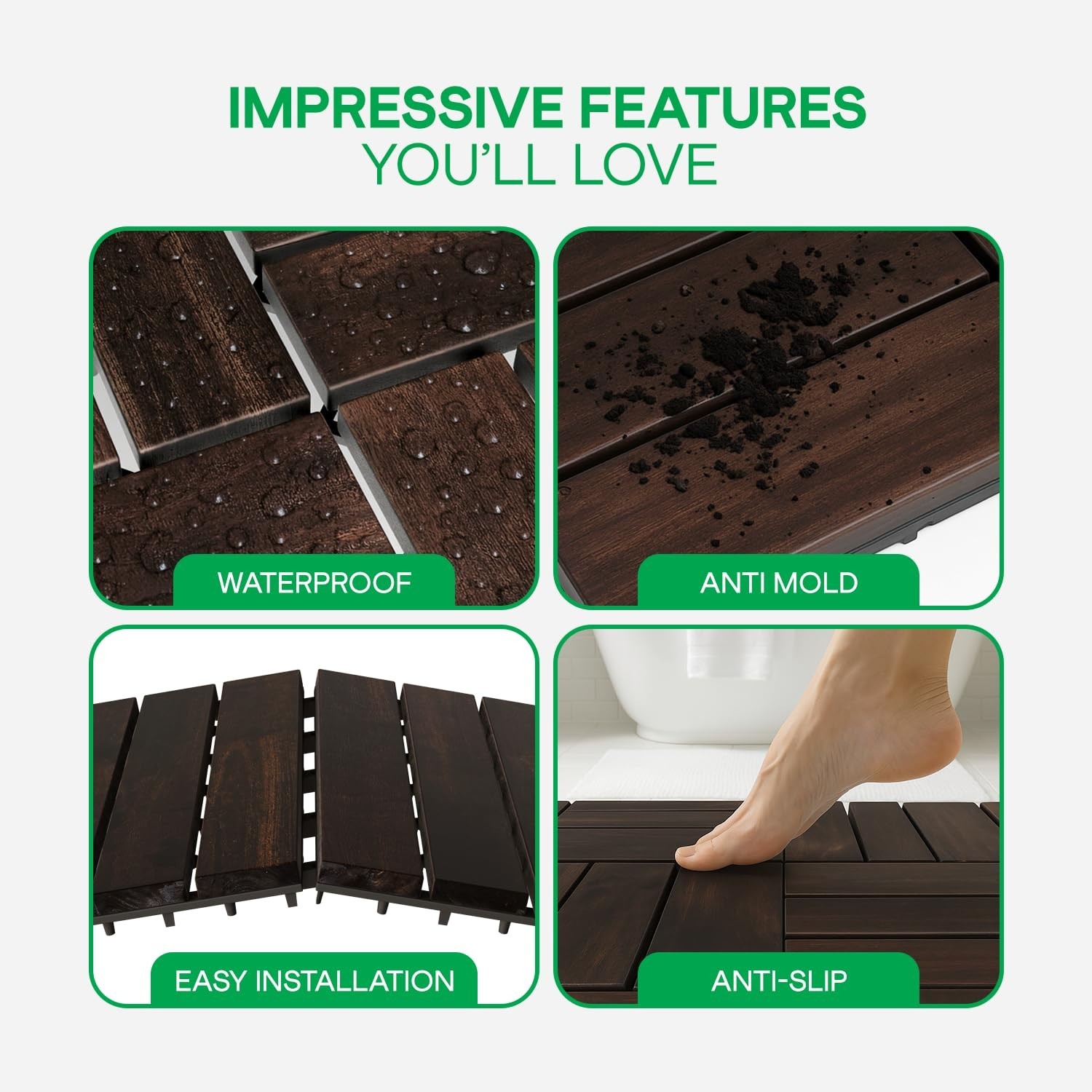 10 PCS Interlocking Deck Tiles – Waterproof Acacia Wood for Indoor & Outdoor Use