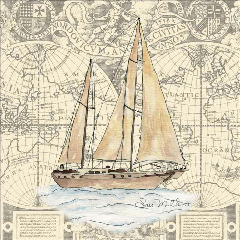 Sailboat Accent & Decor Tile Sara Mullen Nautical Art SM029AT