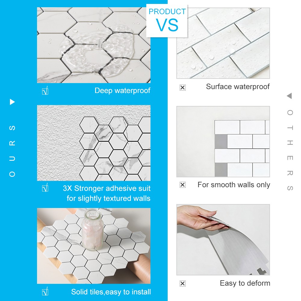 20pc Tiles Plaza Backsplash Tile for Kitchen Peel and Stick White Hexagon Marble