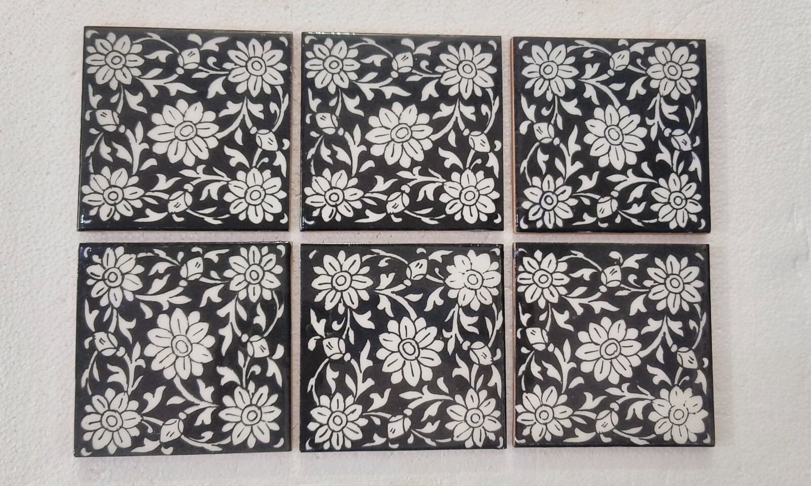 Interior Exterior Flooring Wall Ceramic Tile Black & White 4 x 4 in Set of 6