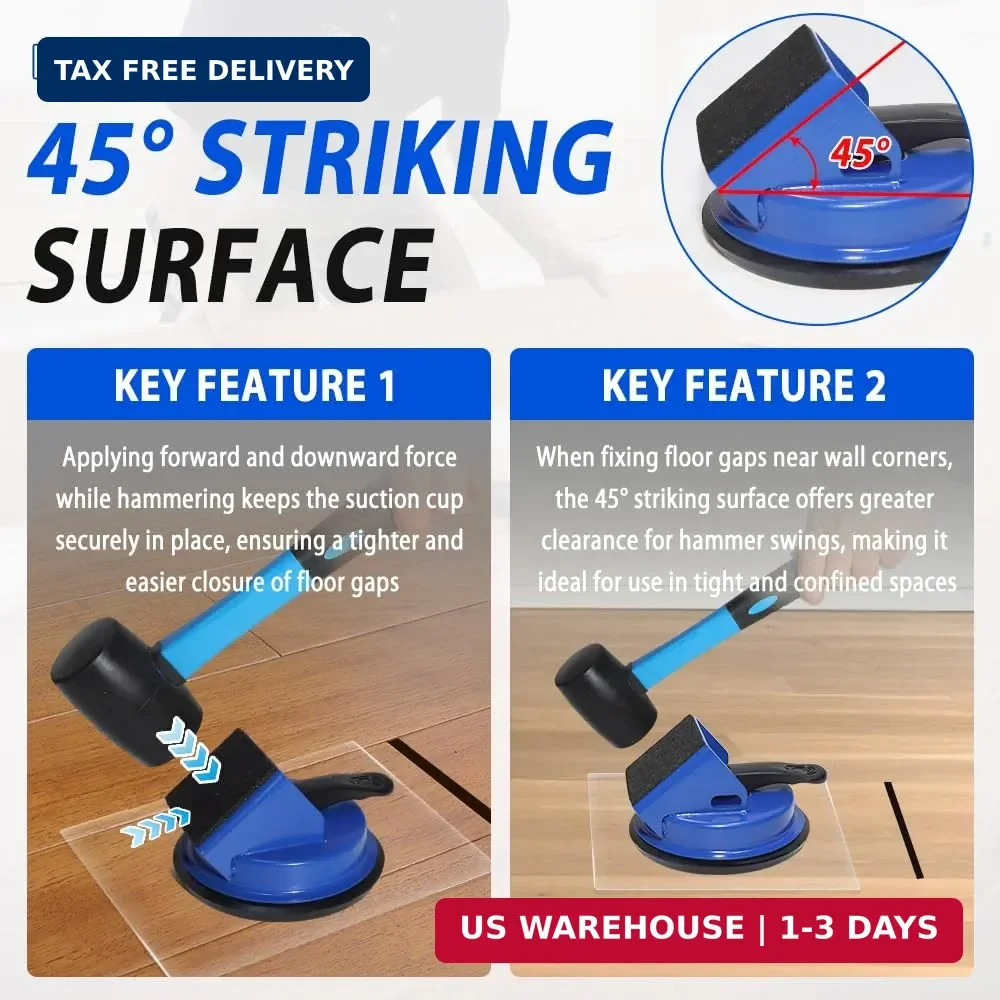 2PK Heavy Duty Floor Gap Fixer Tool with 45° Striking Surface & Strong Suction C