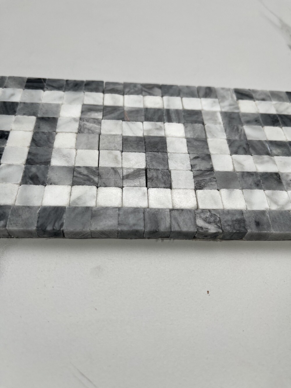 B0102P Carrara White Bardiglio Gray Marble Greek Key Mosaic Border Listello