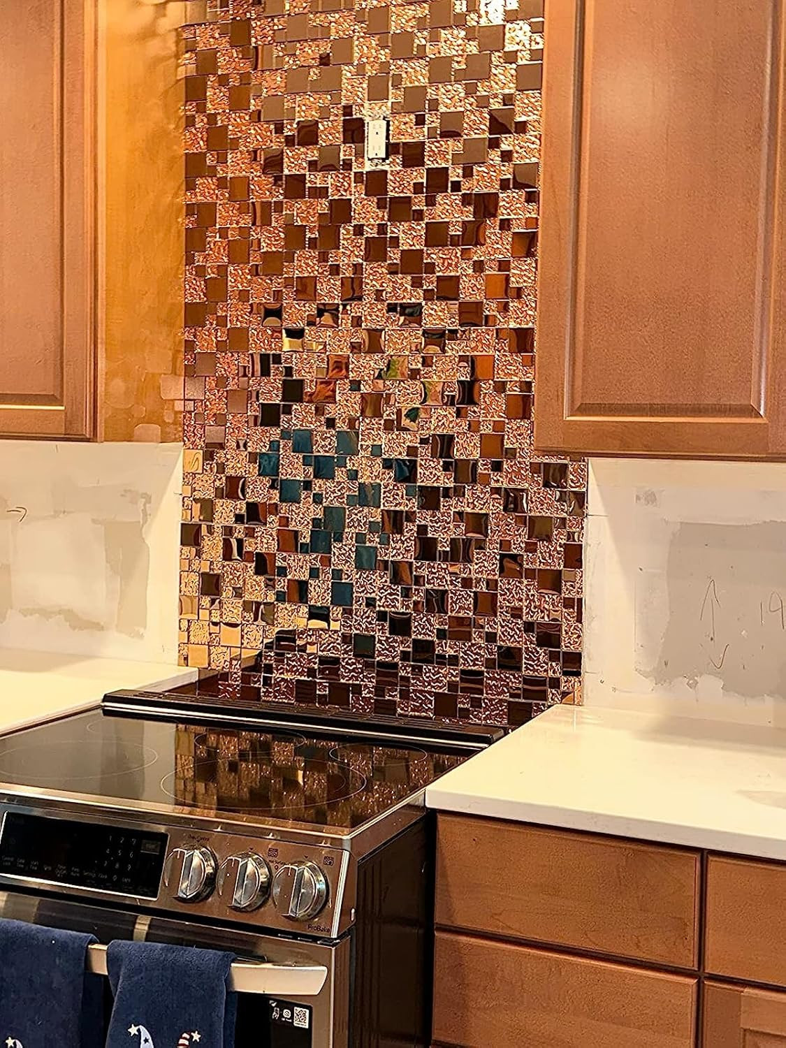 Rose Gold Metallic Mosaic Textured Glass Tile Shiny Metal Luxury Backsplash for