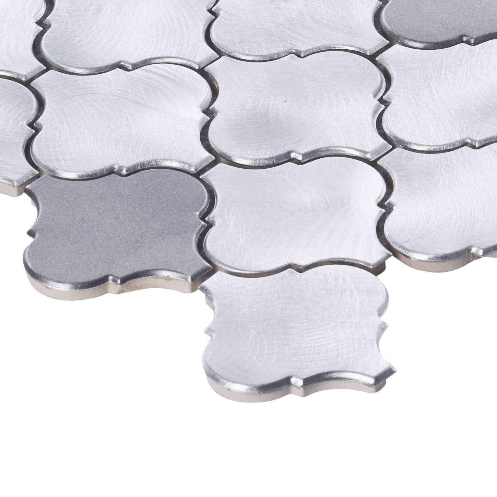 Gray Silver Aluminum Metallic Metal Arabesque Mosaic Tile Kitchen Backsplash