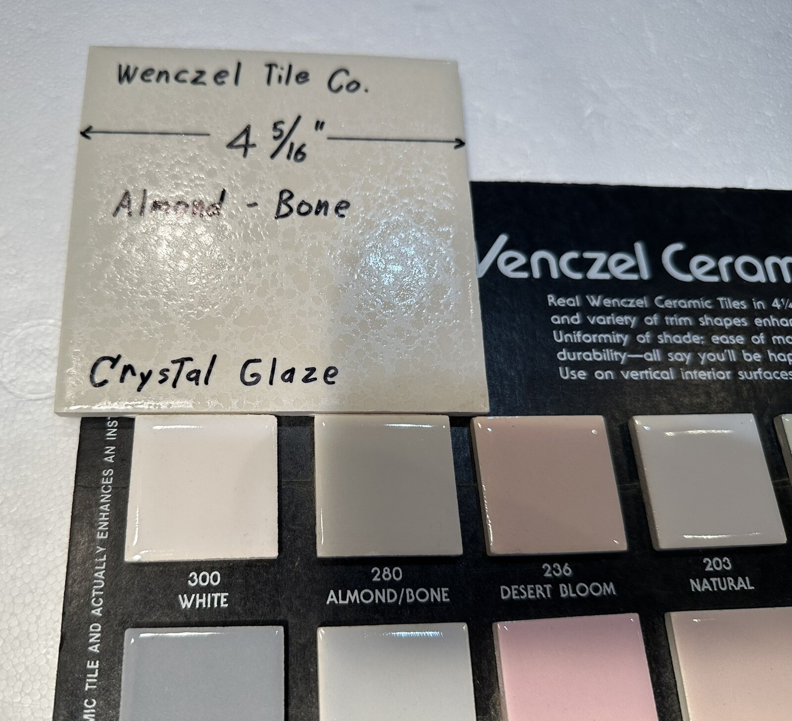 1 pc. *Almond – Bone* Crystal Glaze; Ceramic Tile by Wenczel Co. 4-5/16″ NOS
