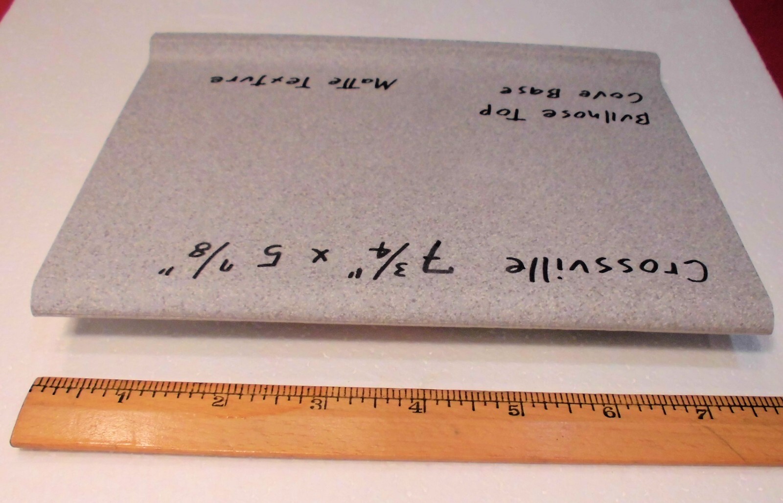 1 pc. Speckled Grays: Cove-Base Ceramic Tile, matte 7-3/4″ X 5-7/8″ Bullnose Top