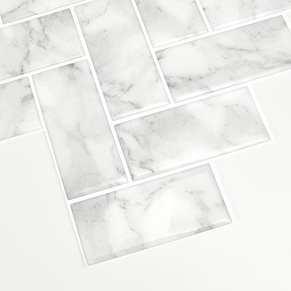 Wallpops Herringbone Carrara Marble Farmhouse Peel and Stick Tile Backslash DIY