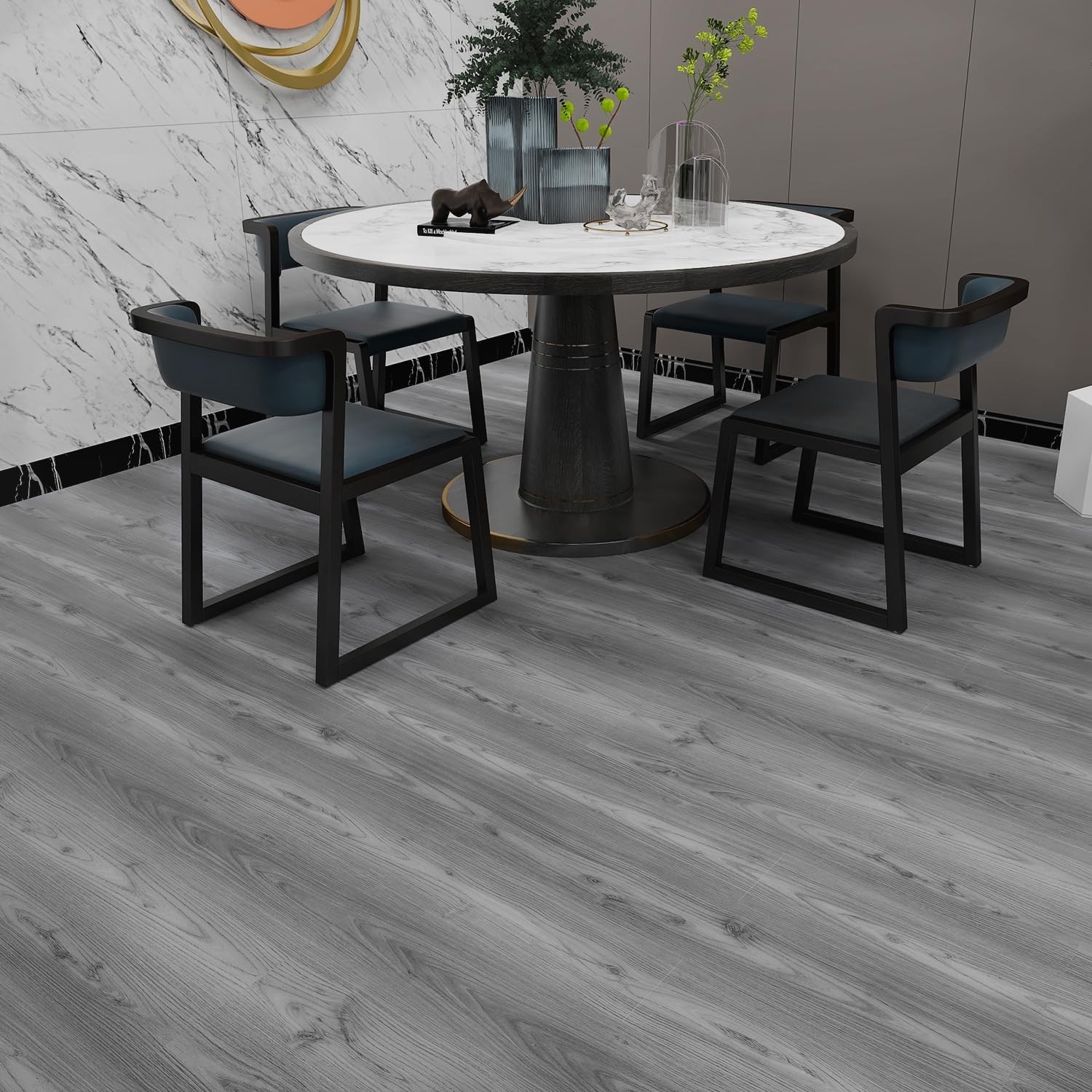 6 Sq.Ft,Wood Peel and Stick Floor Tiles,4 Pack Grey Vinyl Flooring Roll,36″×6″