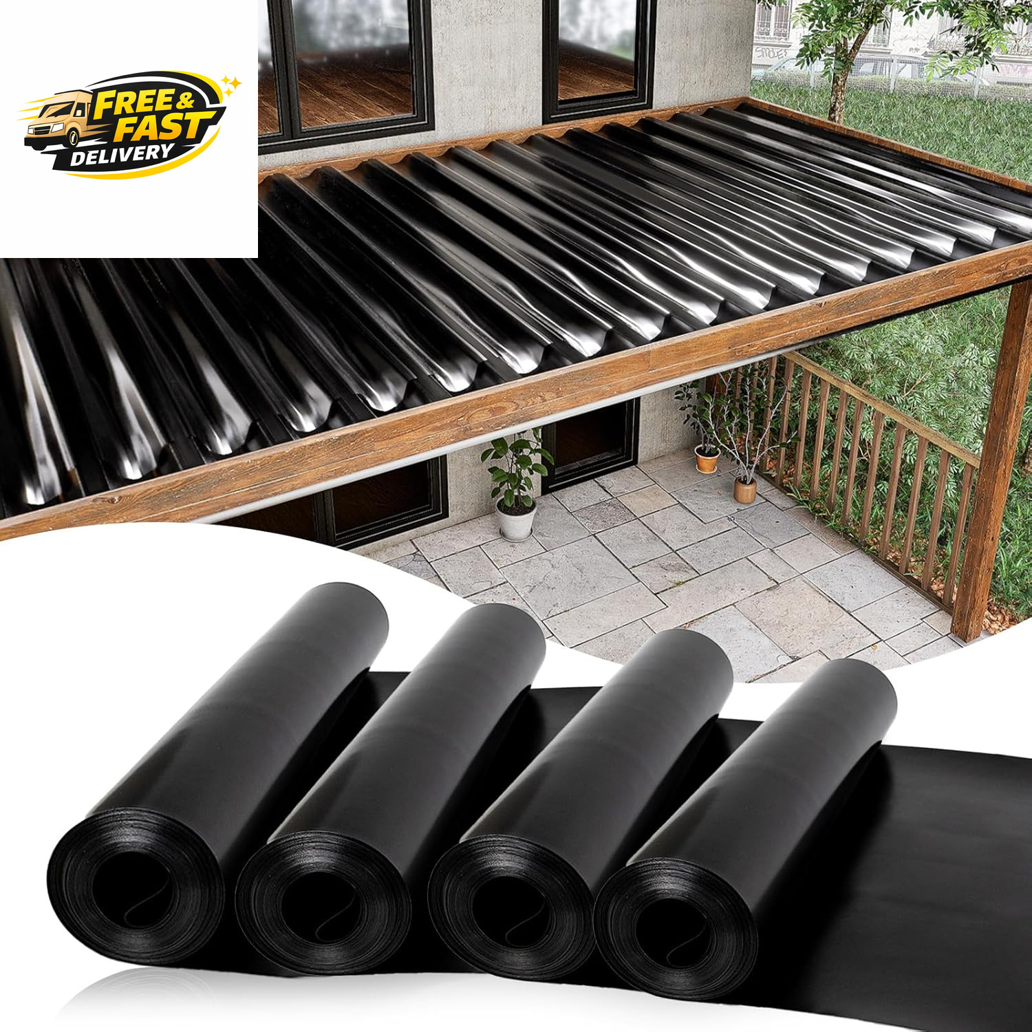 4PCS 50FT Black under Deck Drainage System Trough HDPE Waterproofing Membrane Fi