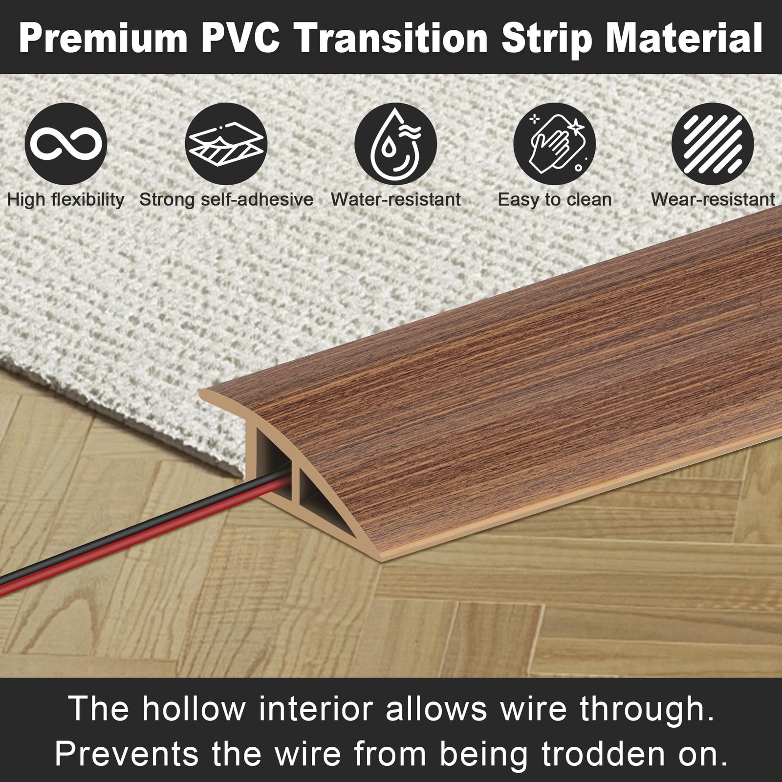 Floor Transition Strip, Self 1/5″ to 2/5″, 3.3FT, Light Brown Wood Grain