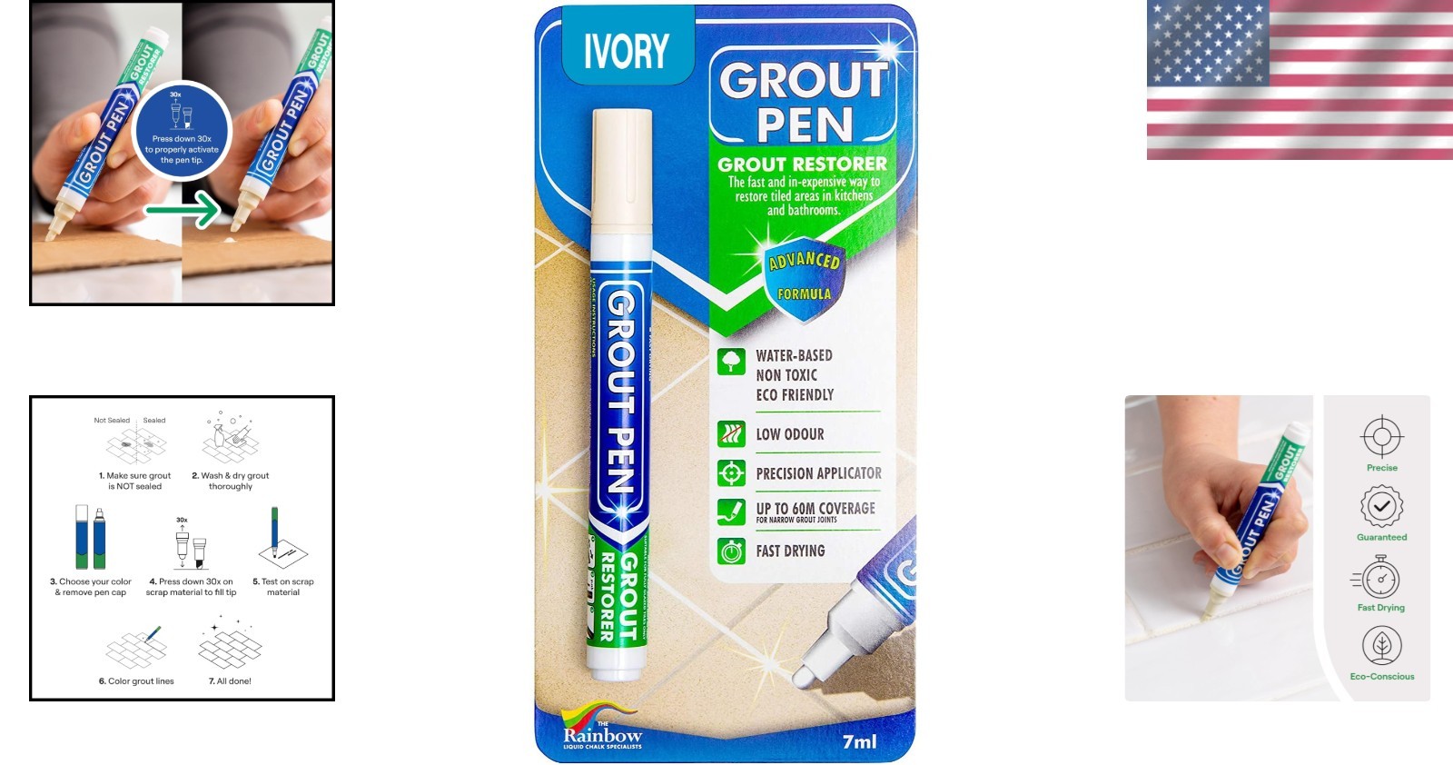 Ivory Grout Paint Marker: Waterproof Tile Colorant with Narrow Tip, 7mL