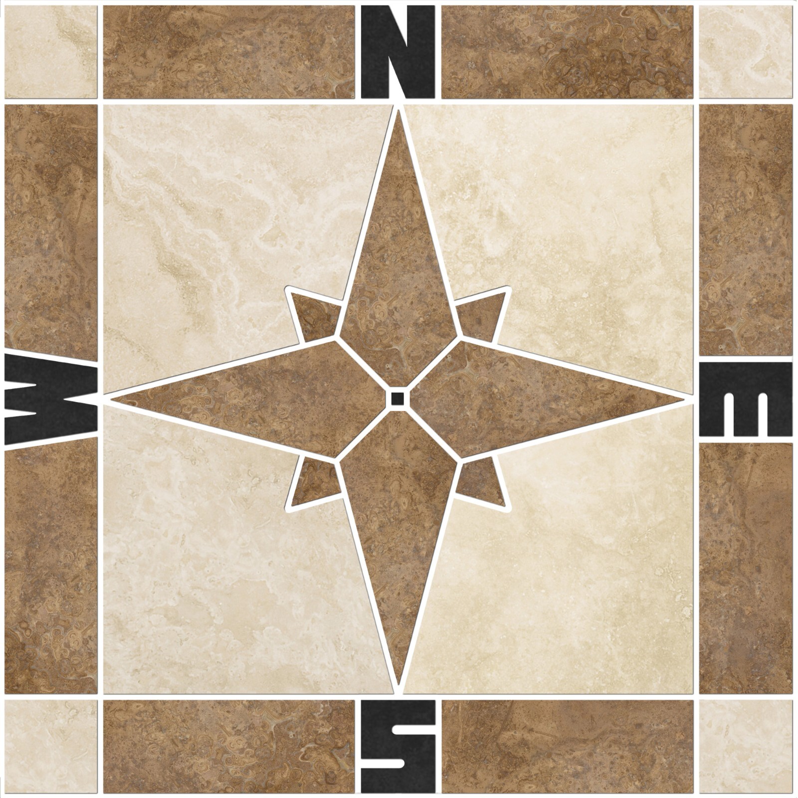 Natural Travertine and Slate Square Compass Mosaic Tile Medallion – Choose Size!