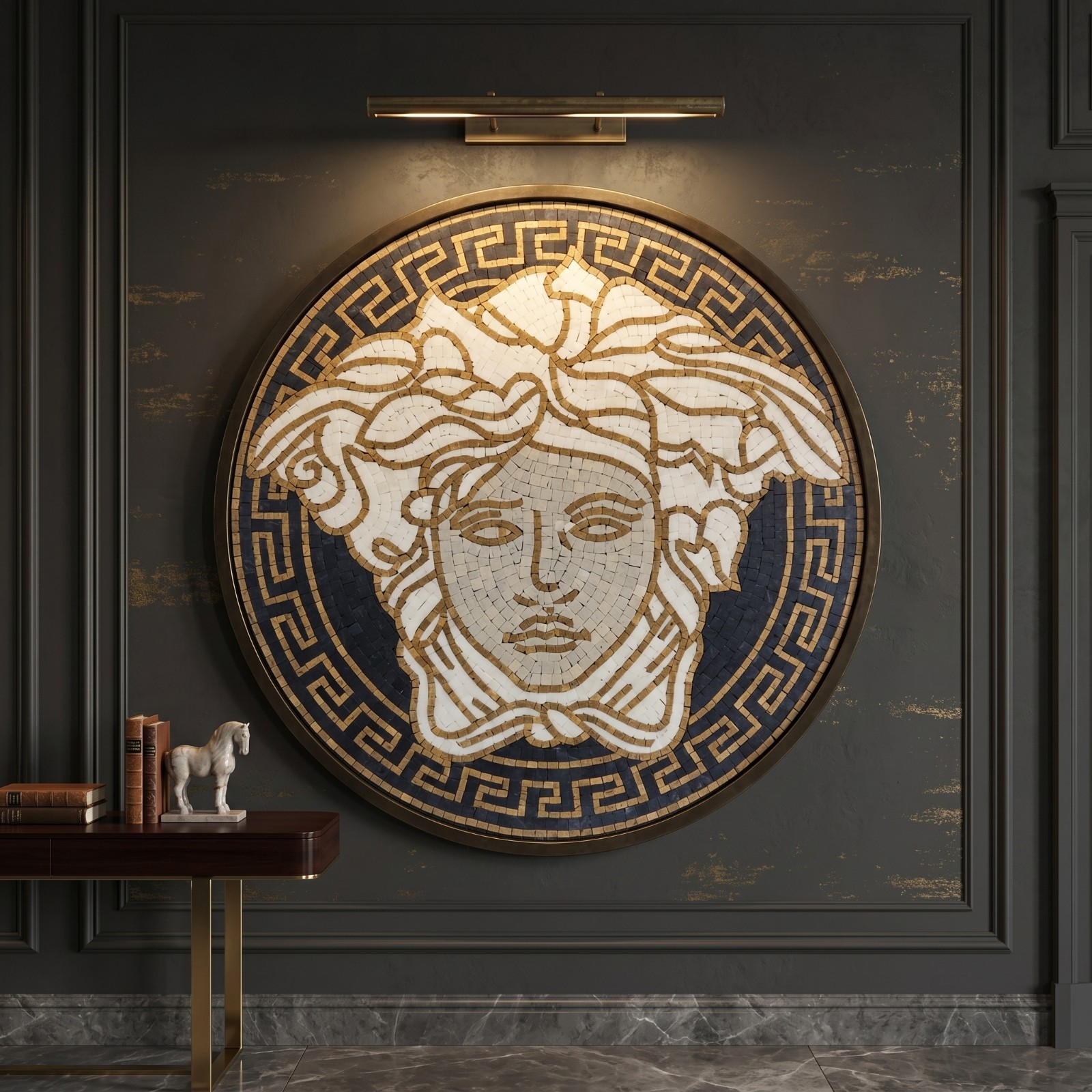 Medusa Medallion Marble Mosaic 30″ Round Handmade Tile Art Greek Roman Decor