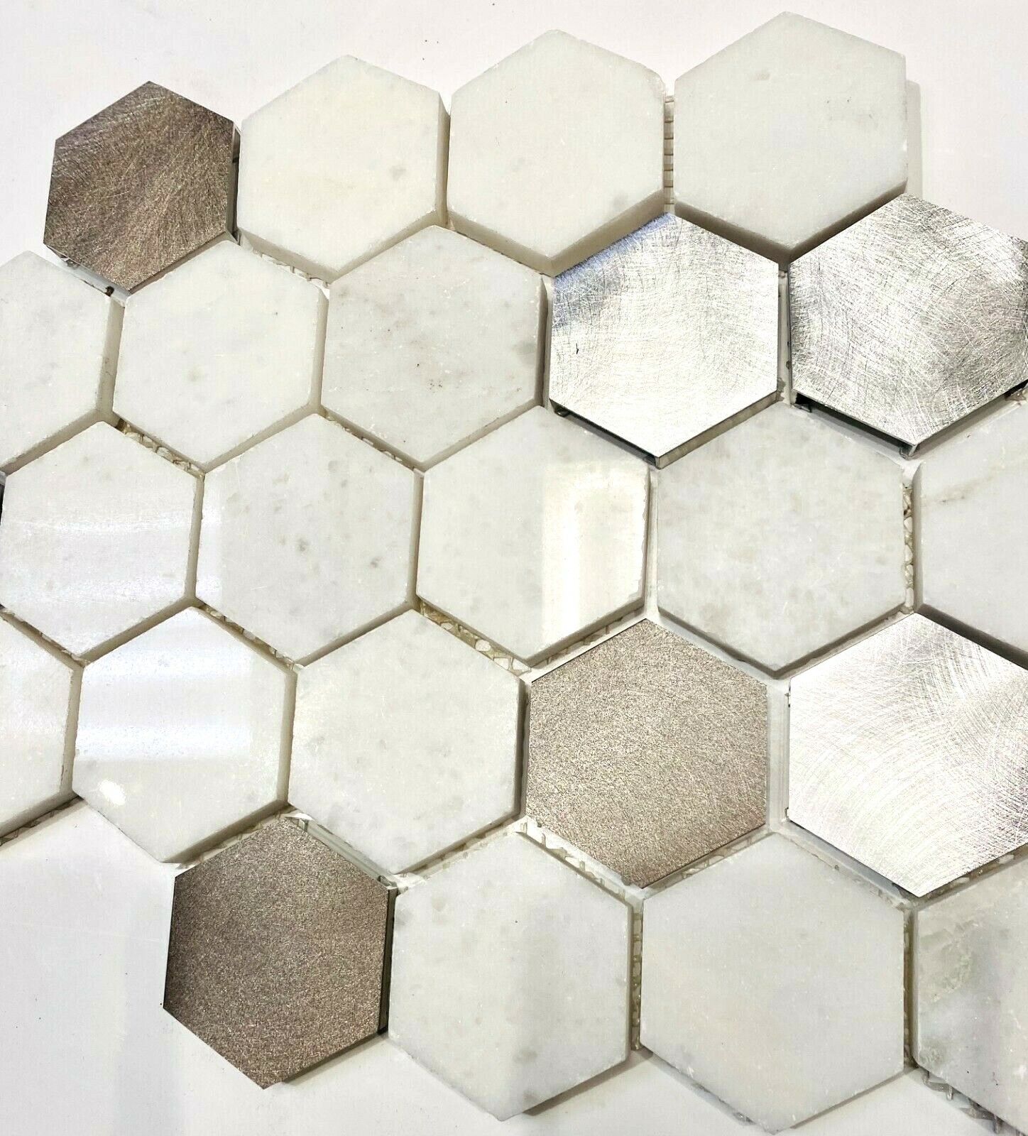 Brushed Aluminum Taupe 2 inch Hexagon Mosaic Arts Crafts Tile (Pack of 10)