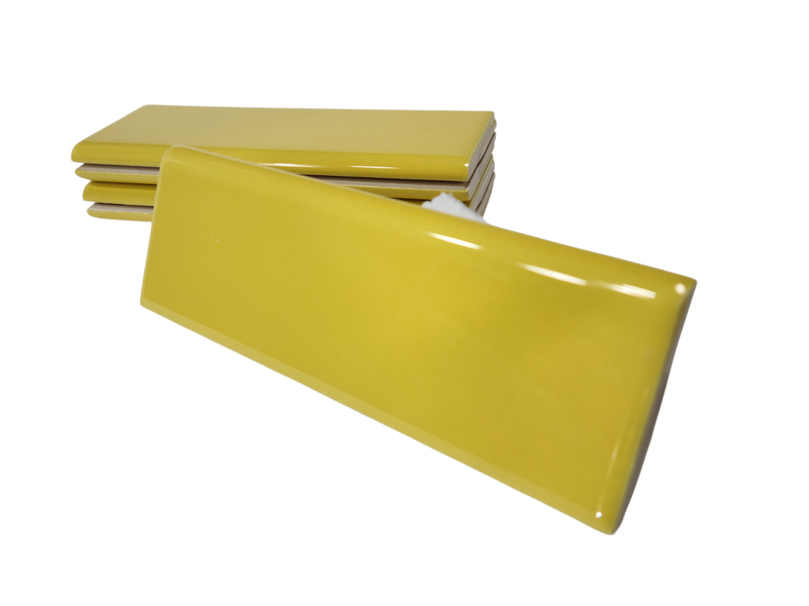 Sunflower Yellow Ceramic Tile Bullnose Backsplash Curved Edge Subway Trim