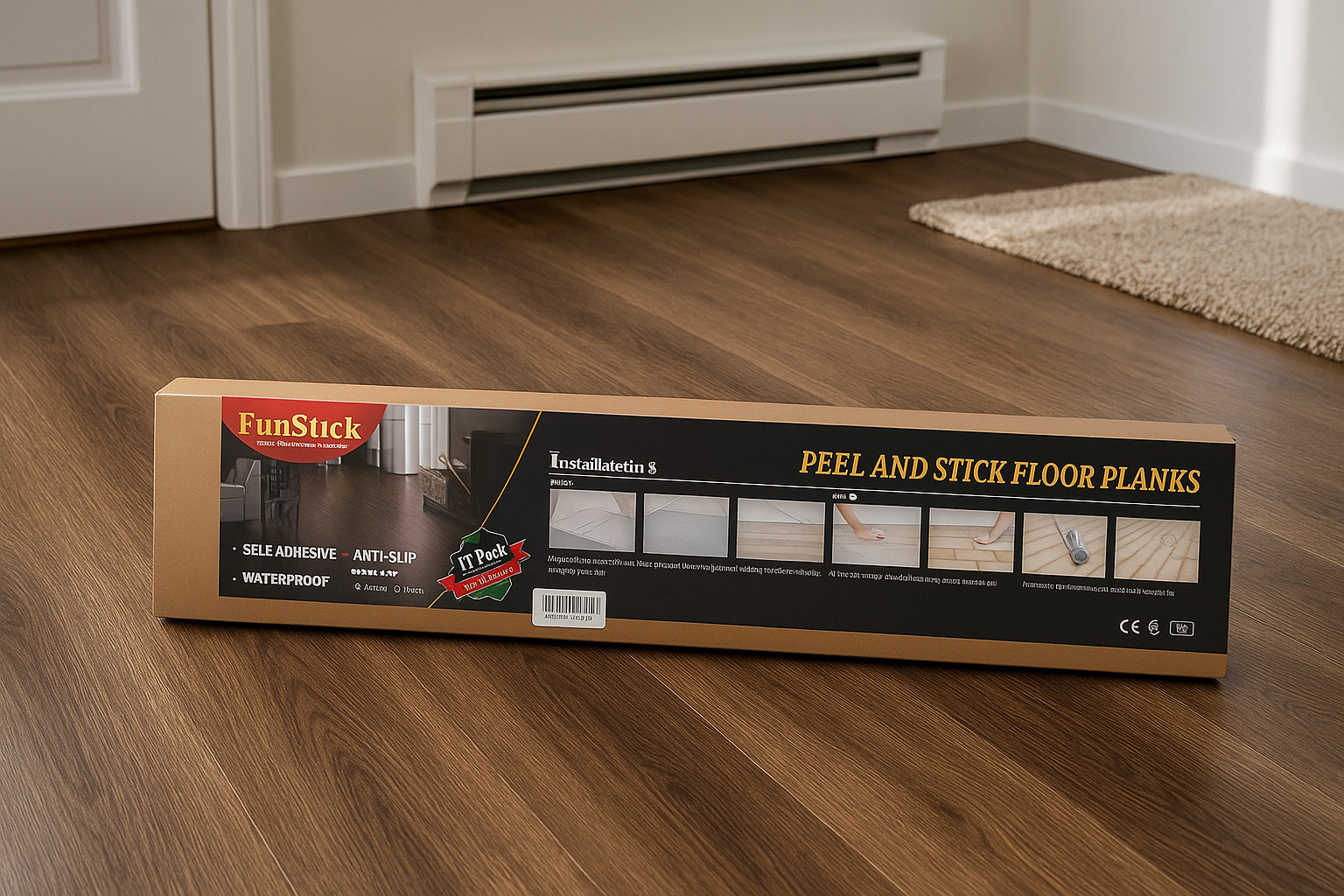 FunStick 17 Pack Peel and Stick Floor Planks Waterproof Wood Look Vinyl Flooring