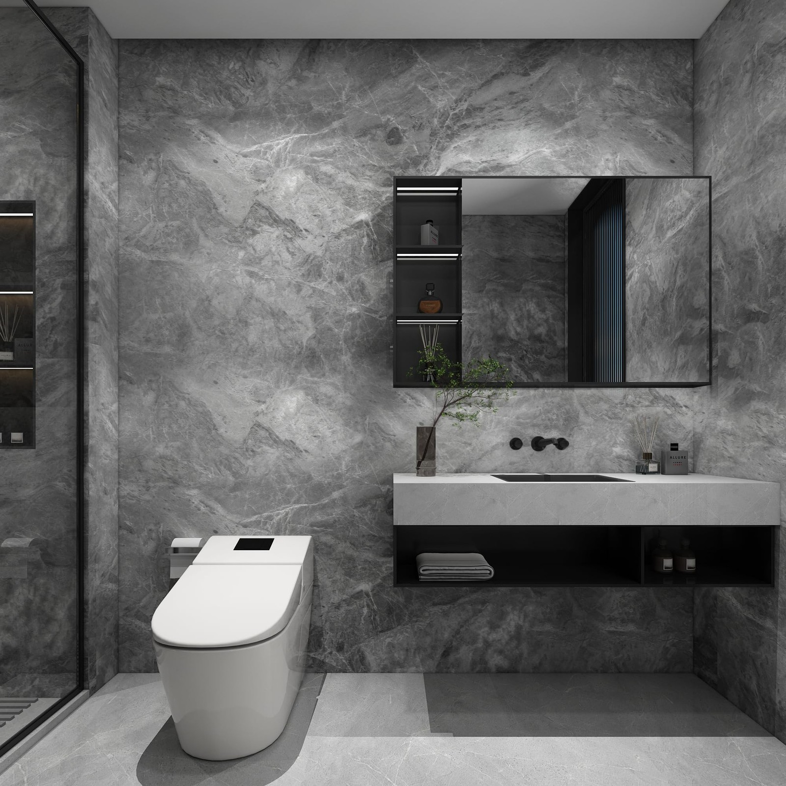 TOTIO 24x354inch Gray Marble Contact Paper Textured Grey Granite Wallpaper Pe…