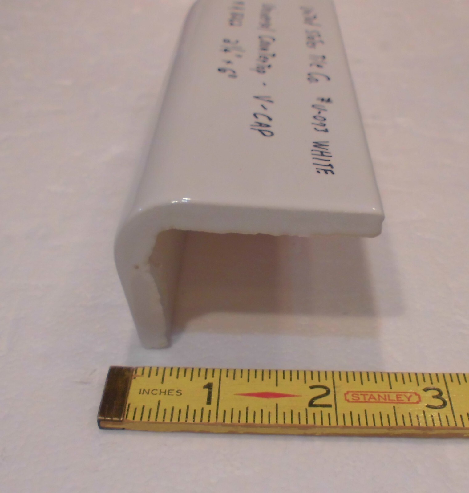 1 pc. Gloss White #U-073: V-Cap Ceramic Trim Countertop Tile: Reversable, U.S.A.