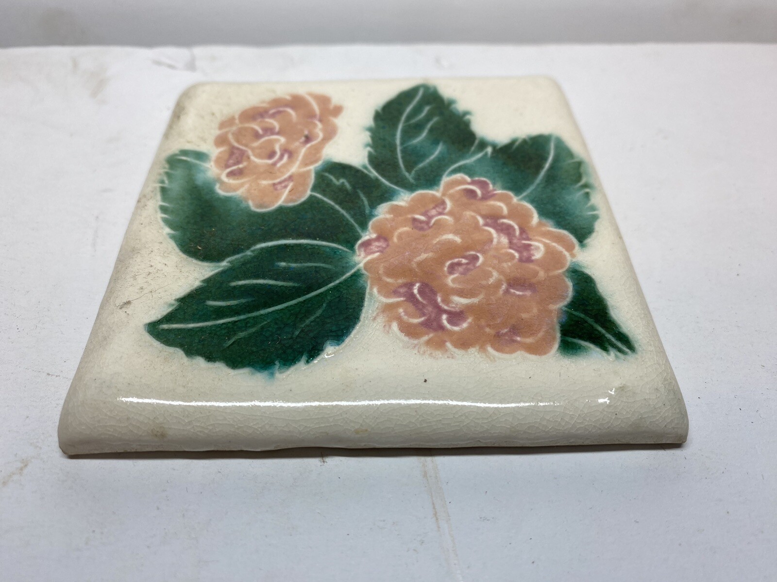 Vintage Ceramic Porcelain Kiln Fired Floral 4” Tile