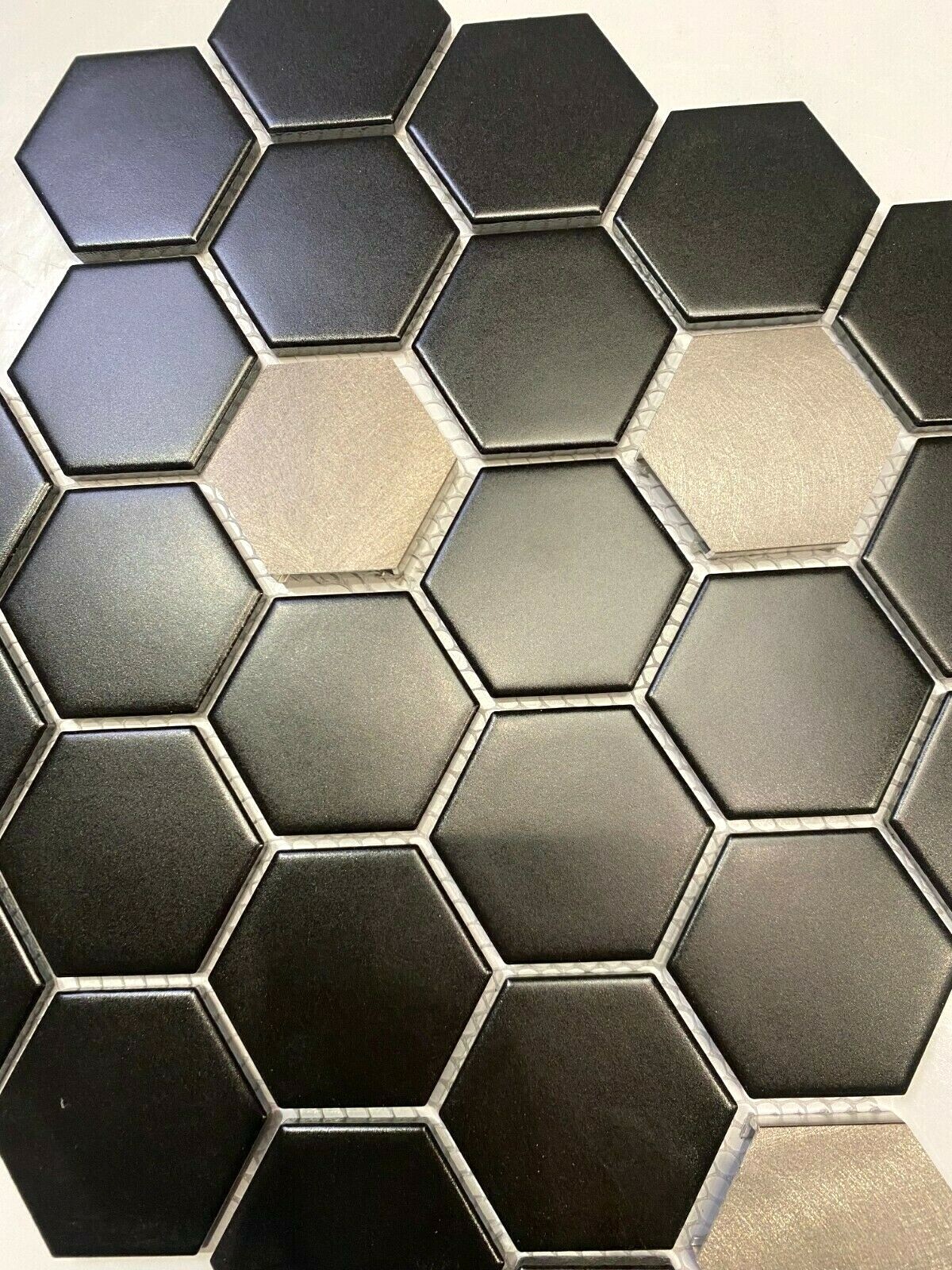 Brushed Aluminum Taupe 2 inch Hexagon Mosaic Arts Crafts Tile (Pack of 10)