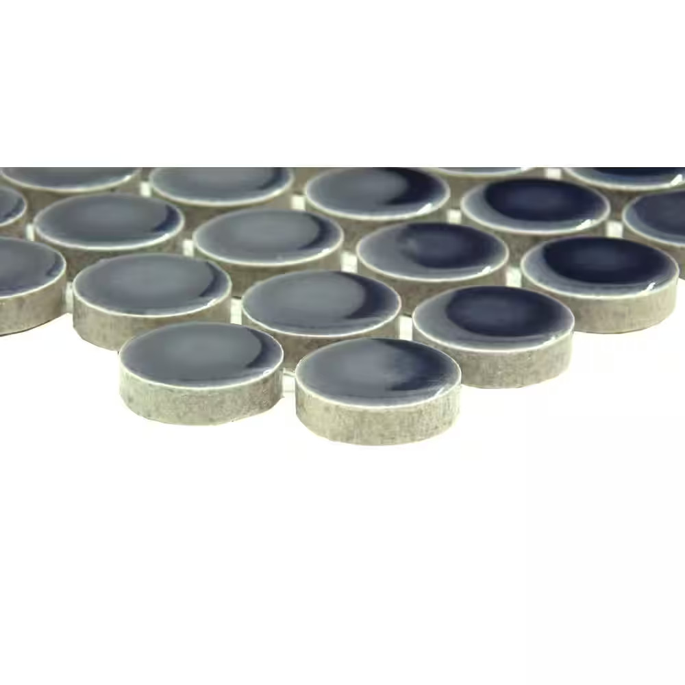 Savvy Navy 11 In. X 12 In. Penny Glossy Porcelain Mosaic Floor and Wall Tile (0.