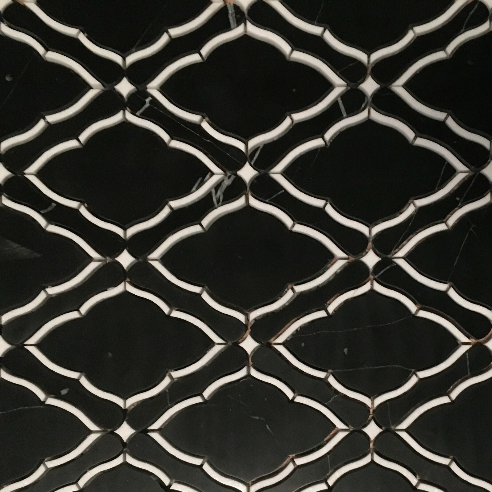 Waterjet Marble Mosaic, Black Marquina & Thassos White-Polished