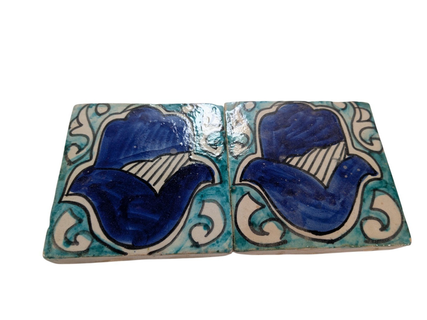 2x Moroccan Zellige Mosaic Tiles Pair Hamsa Design C 10cm/4 Inch