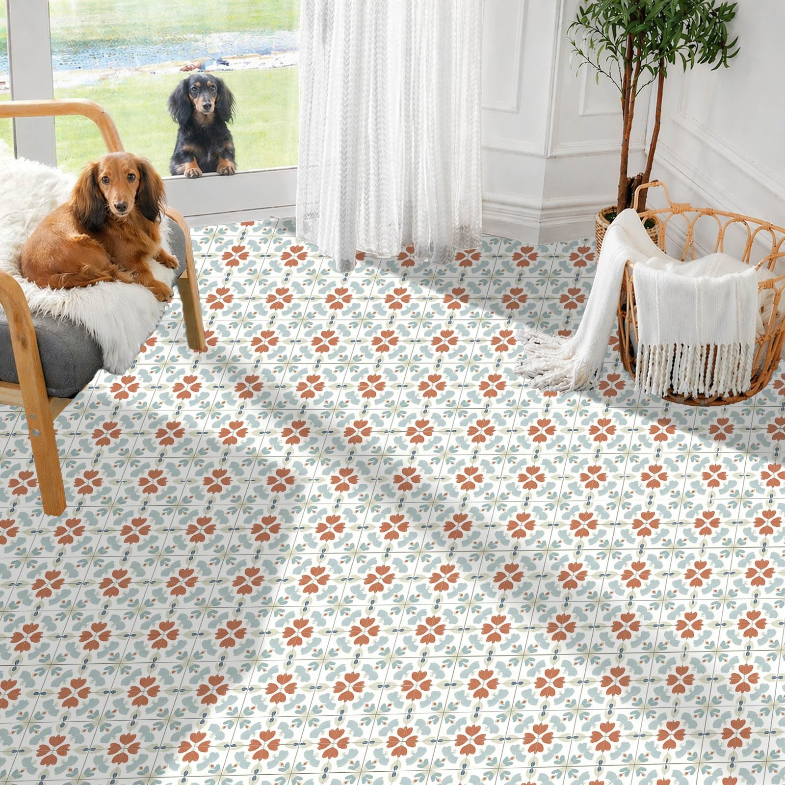 10PCS 12×12 Inch Floral Pattern Floor Tiles Peel and Stick Removable Self Adh…
