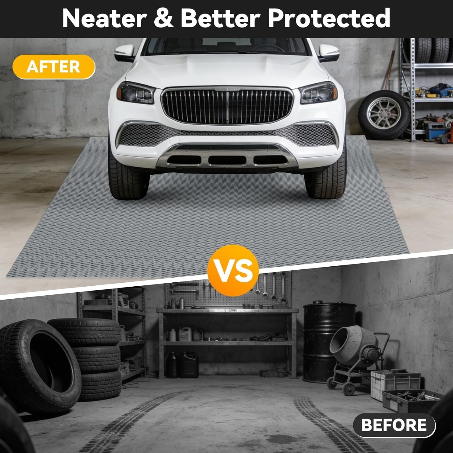 8×20 FT Gray Garage Floor Mat Non-Slip Diamond Plate PVC Rubber Flooring Roll