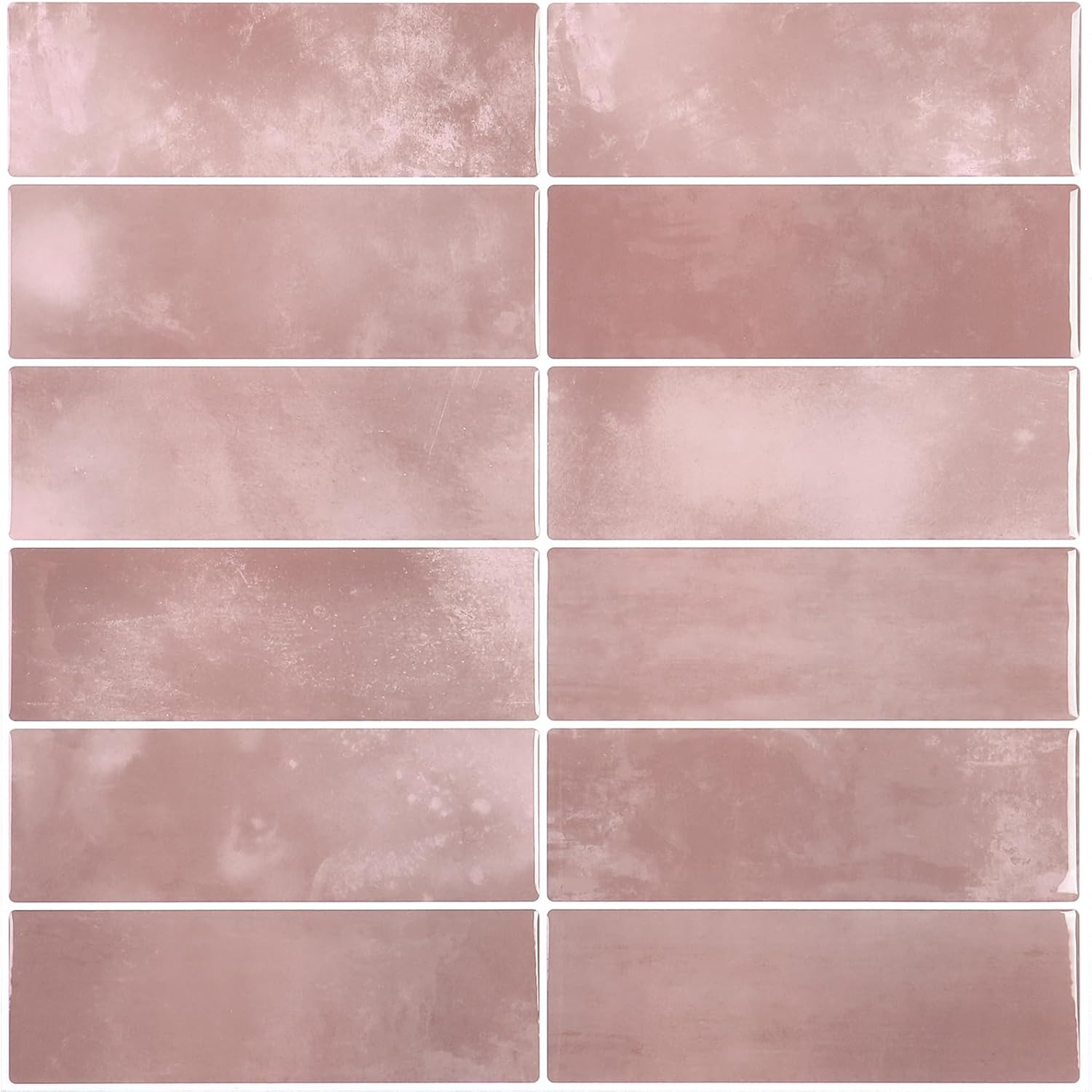 6 Sheets 12″X12″ Pink Subway Peel and Stick Backsplash Tiles Heat Resistant Wate