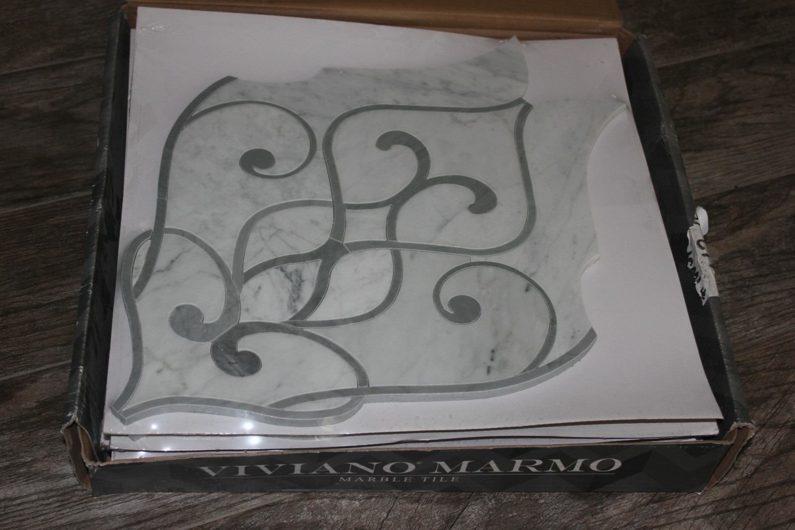 6 Sheets 6.6 sf Marble Waterjet Mosaic Tile Aquarius Damask White Cararra & Gray