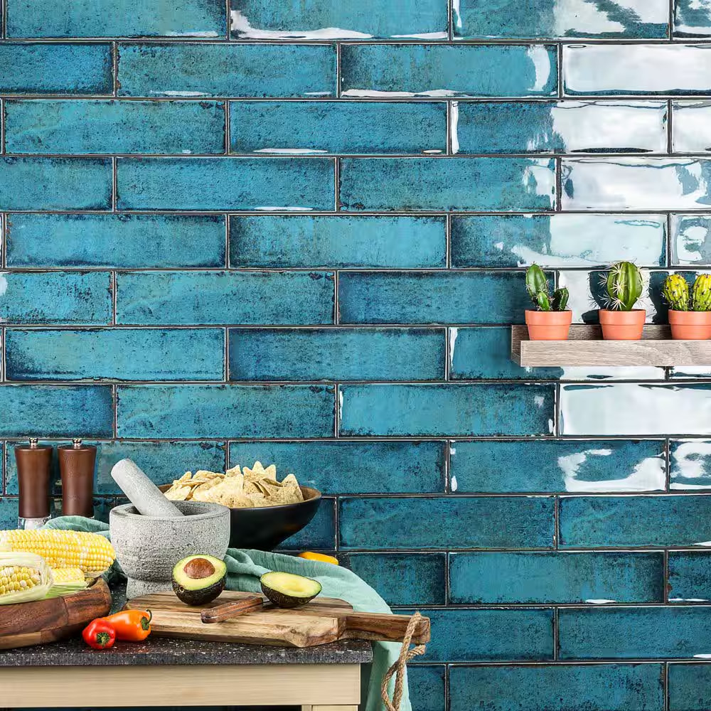 Moze Blue 3 In. X 12 In. 9 Mm Ceramic Wall Tile (22-Piece 5.38 Sq. Ft./ Box)