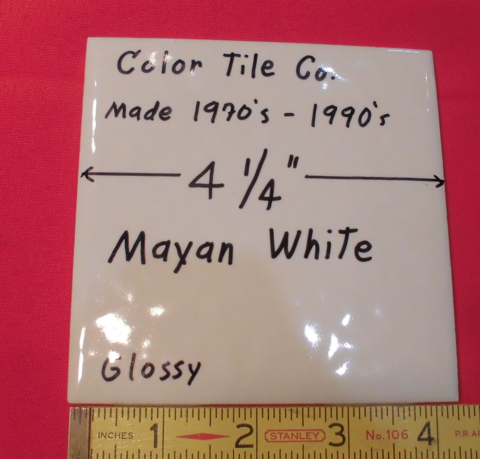 1 pc. Mayan White; Glossy Ceramic Tile; Color Tile Co. 4-1/4″ Tiny Bumpy, Dimple