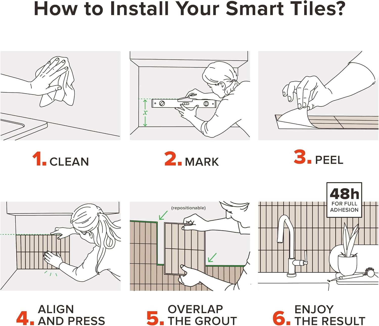 Smart Tiles Peel and Stick Backsplash, Stacked White & Grey, 11.43″X9″ | Pack