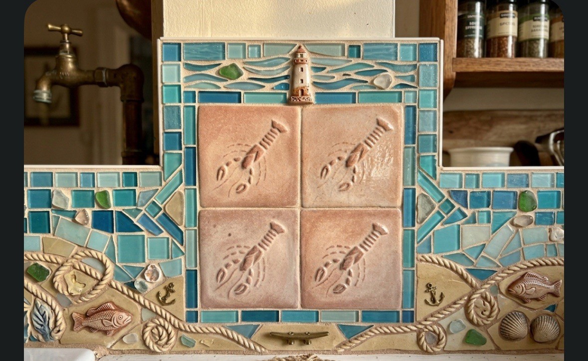 Vintage NOS 4inX4in Lobster Wall Tiles Nautical Theme Lot Of 4 Kitchen Bathroom