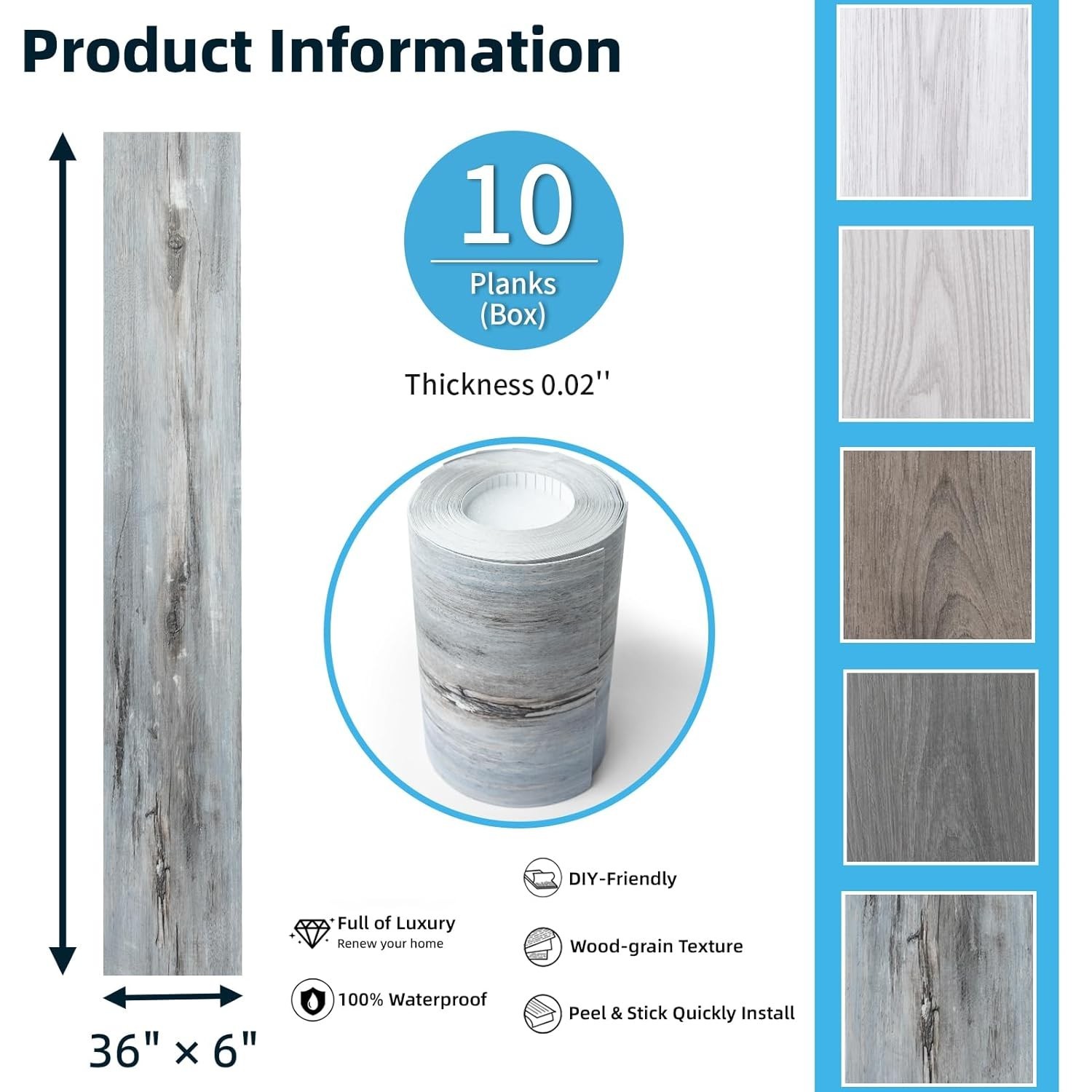 15 Sq.ft Peel and Stick Floor Tiles, 10Pcs Luxury Vinyl Plank Flooring Wood L…