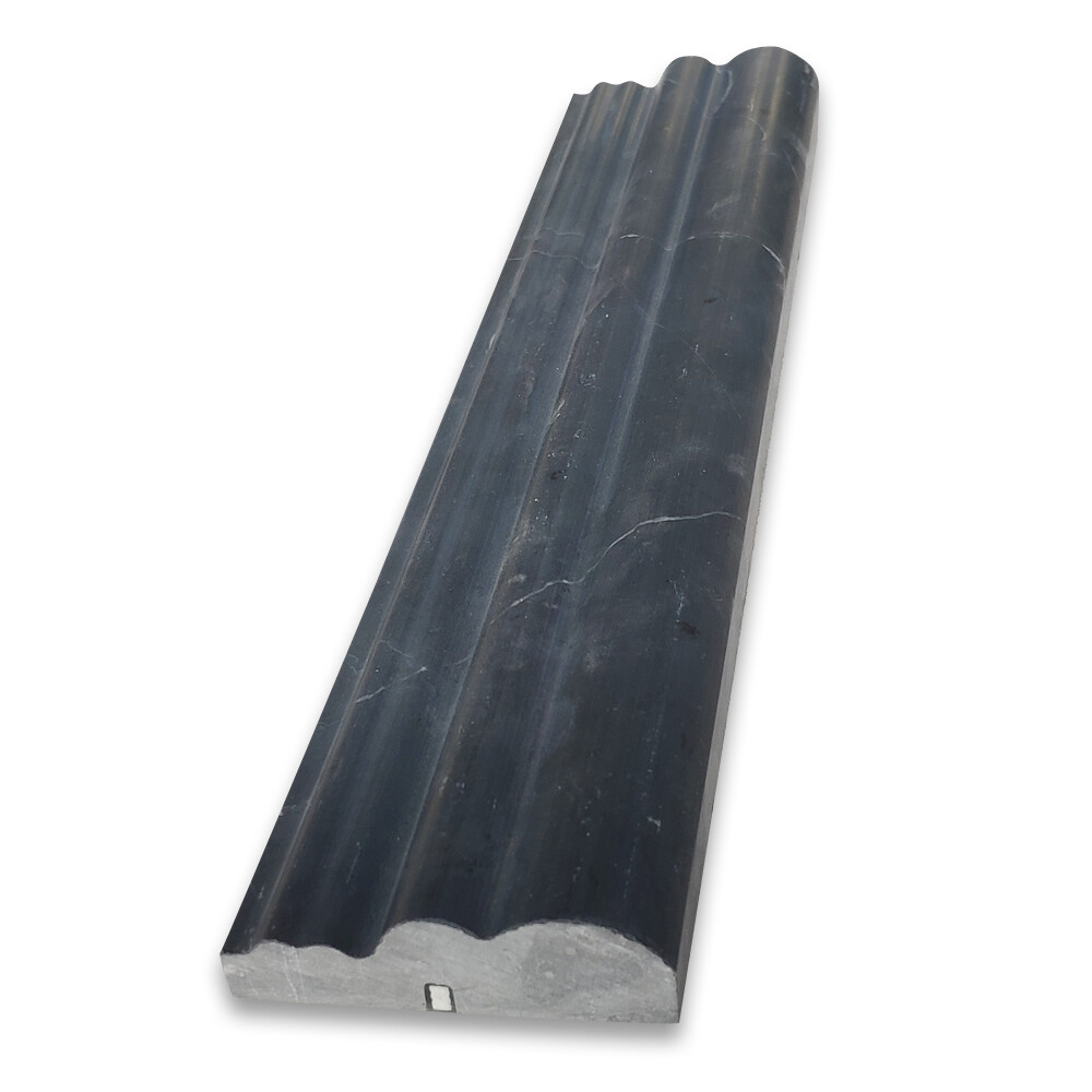 N14H Nero Marquina Black Marble 2-1/2×12 Chair Rail Edge Trim Molding Honed