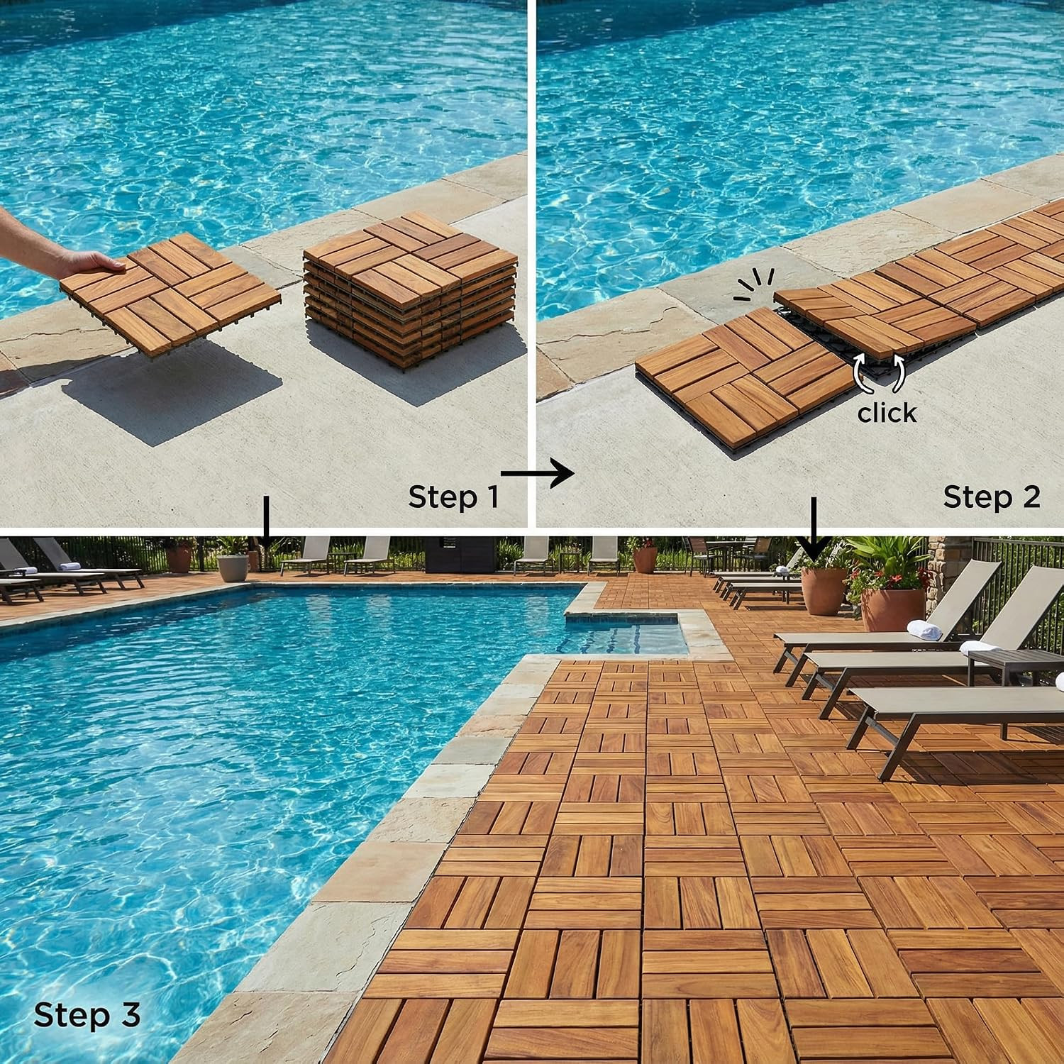 BARE-WF2009 Solid Teak Wood Interlocking Flooring Tiles (Pack of 10), 12″ X 12″,