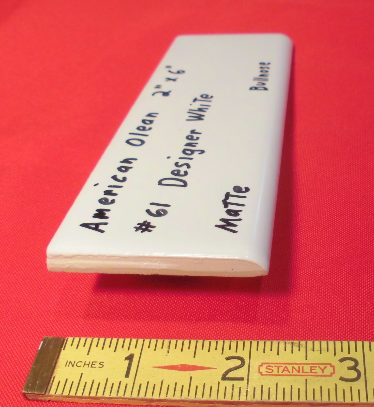 1 pc. Ceramic Bullnose Tile 2” X 6” Matte Designer White #61: by American Olean
