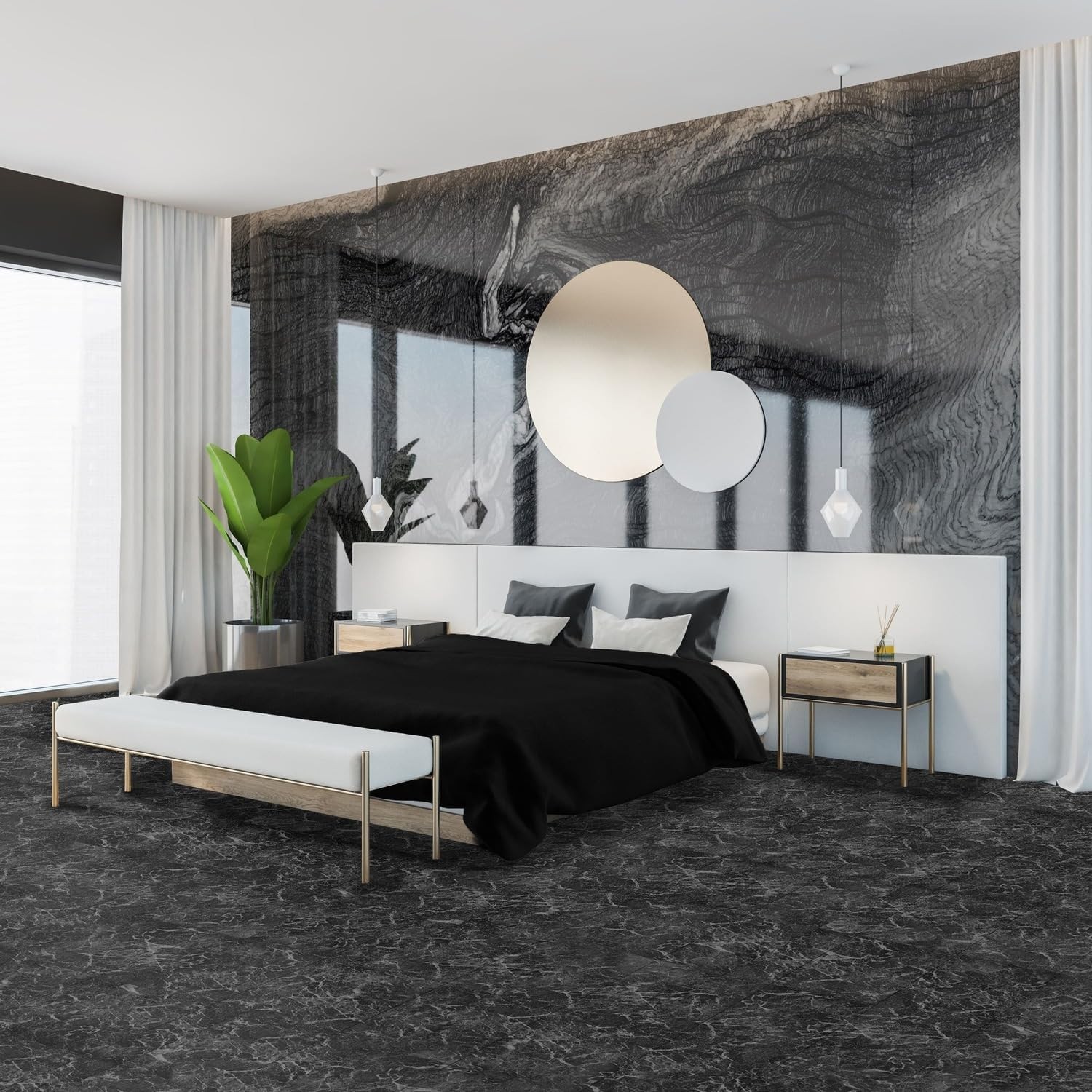 Home Decor Nexus Vinyl Tiles – Dark Grey White Vein, 20-Pack