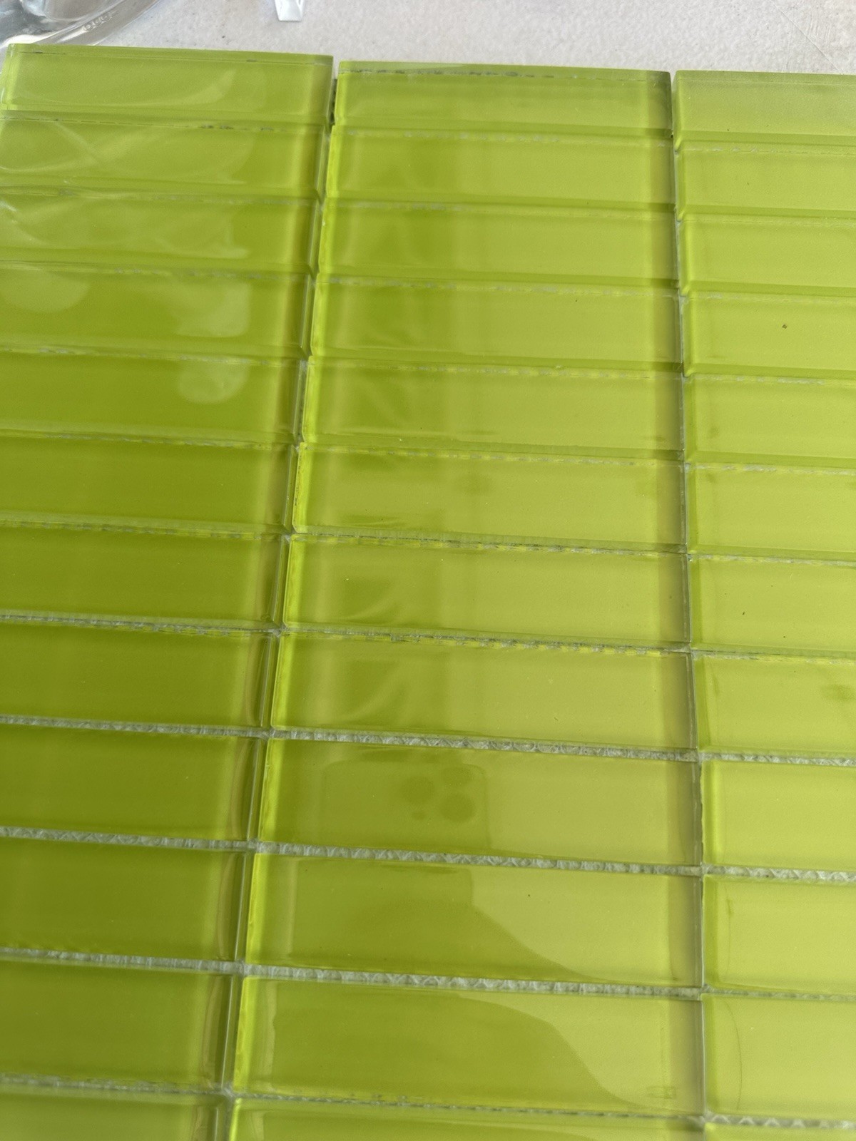 Lime Green Glass Mosaic 1×4 Inch Rectangle Tile Backsplash Kitchen Bath Wall