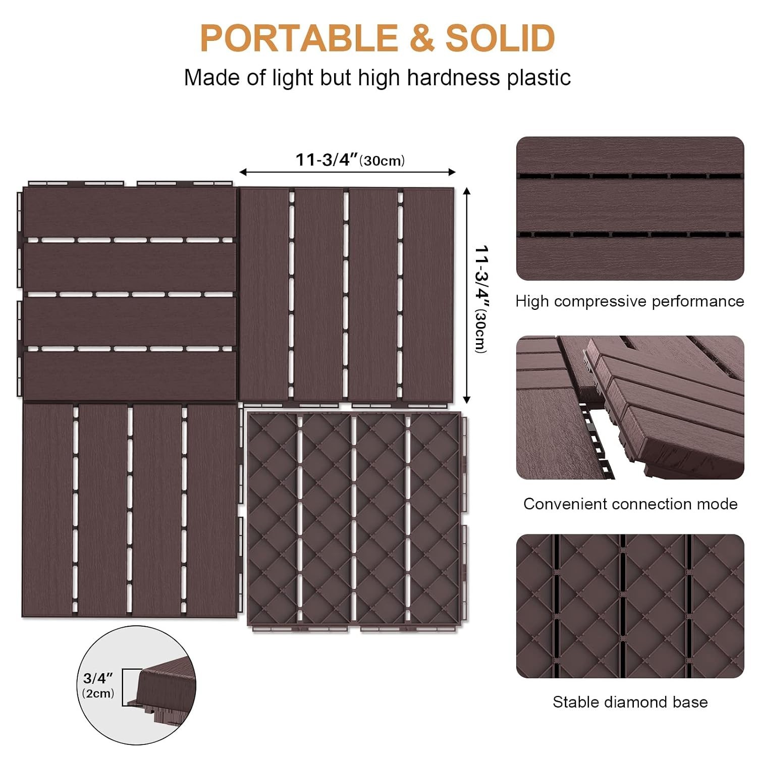 Customizable 12×12 Plastic Deck Tiles – All-Weather, Easy Install & Maintenance