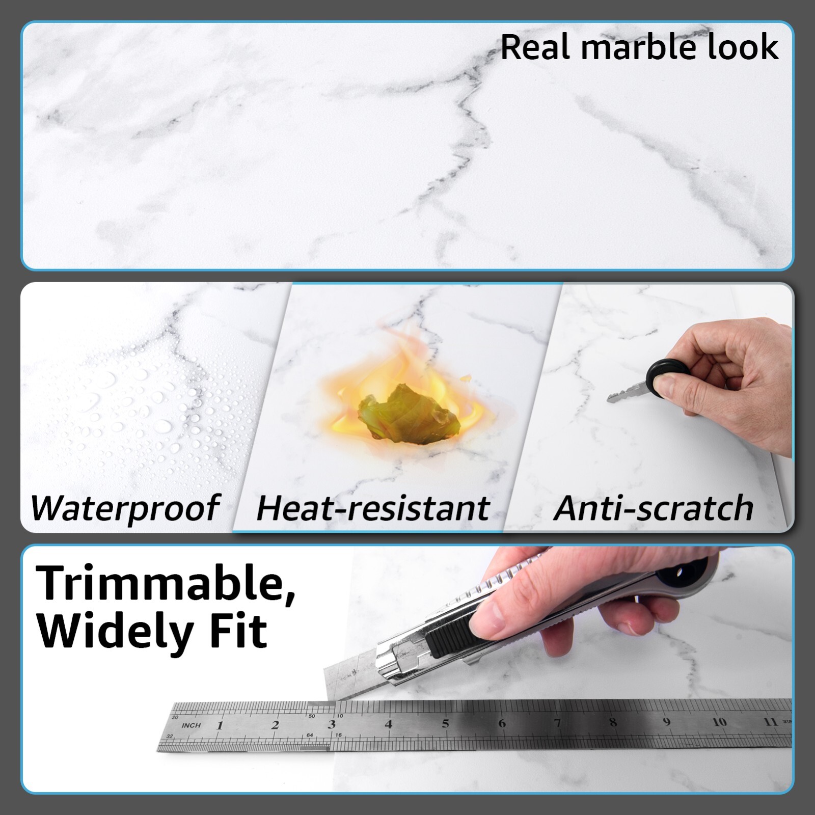 Art3d 12 x 12in 30-Pack Peel & Stick Vinyl Floor Tiles,Black & White Marble