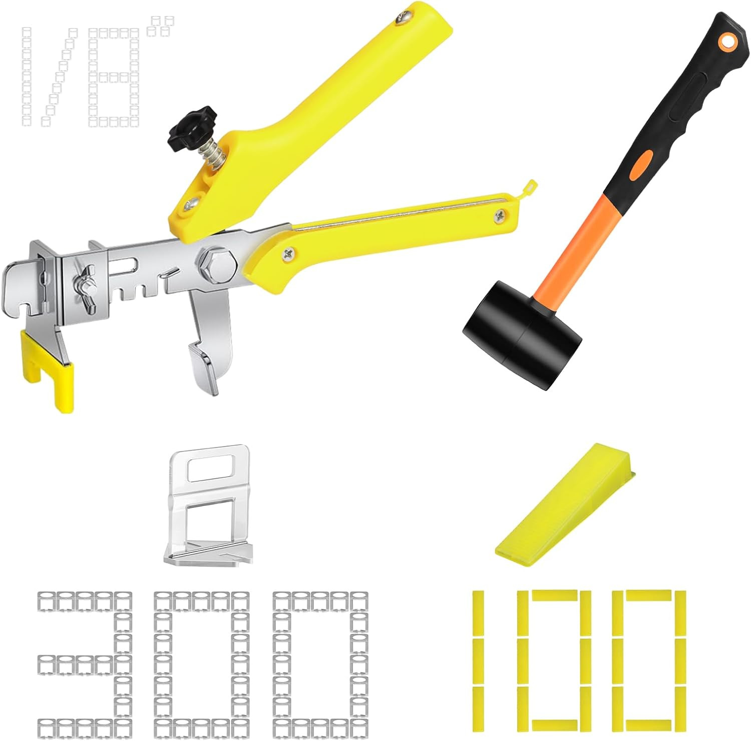 Tile Leveling System with Tile Pliers and Hammer – 300 Piece Tile