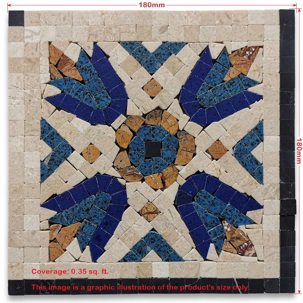 B0108CP Royal Sapphire 7.1×7.1 Marble Mosaic Border Corner Tile Polished