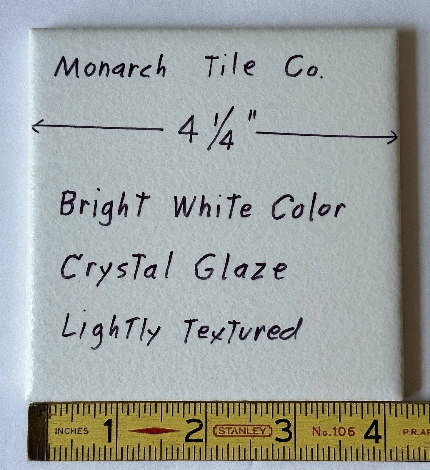 1 pc. Bright White 4-1/4″ Crystal Glazed Ceramic Tile by Monarch Tile Co. NEW