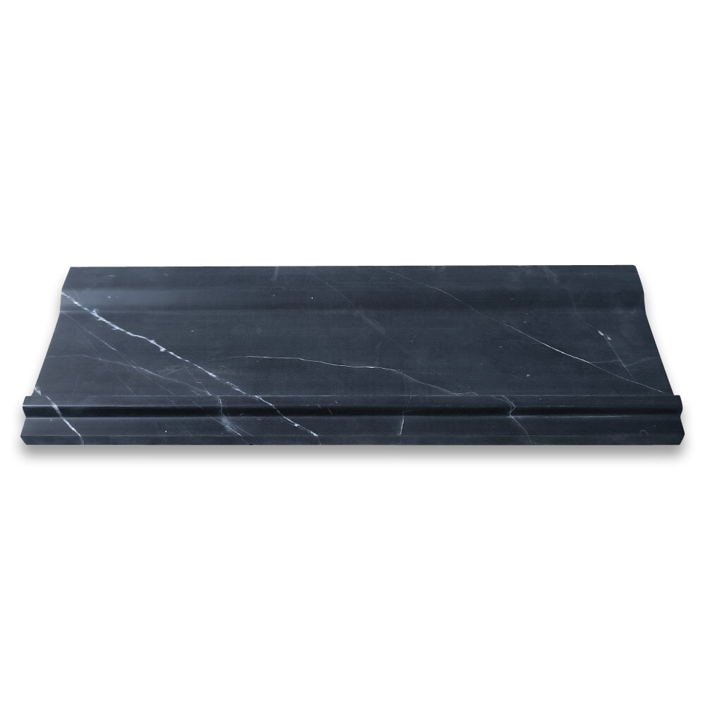 N03H Nero Marquina Black Marble 4×12 Plaza Trim Molding Honed