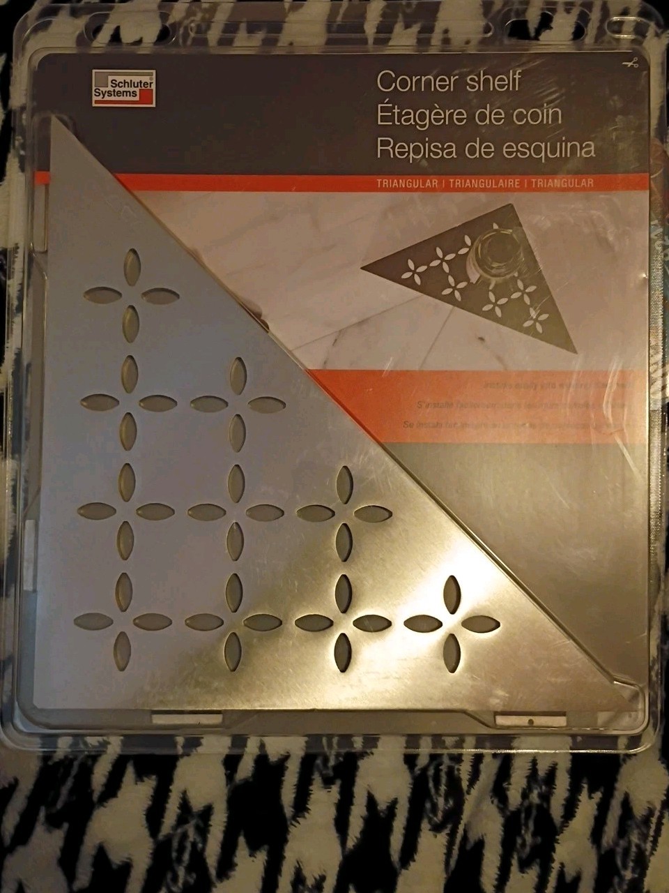 Schluter Systems Shelf-E Brushed Stainless Steel Floral Triangular Corner Shelfl