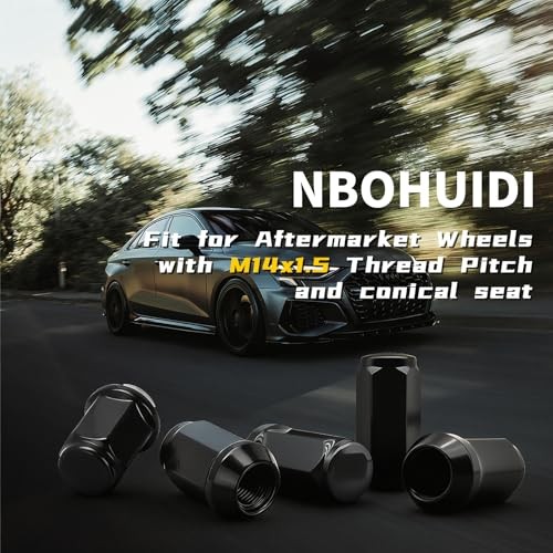24pcs M14 x 1.5 Lug Nuts, 1.8″ (45mm) Closed-End One-Piece Conical Seat, Black
